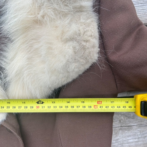 Vintage 60s Wool Coat w/ Fur Collar Pure Virgin Wool Belted Brown Long Coat Anna - Picture 4 of 16